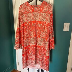 Sz L Red and White Paisley Tunic for Beach or Lounge Wear